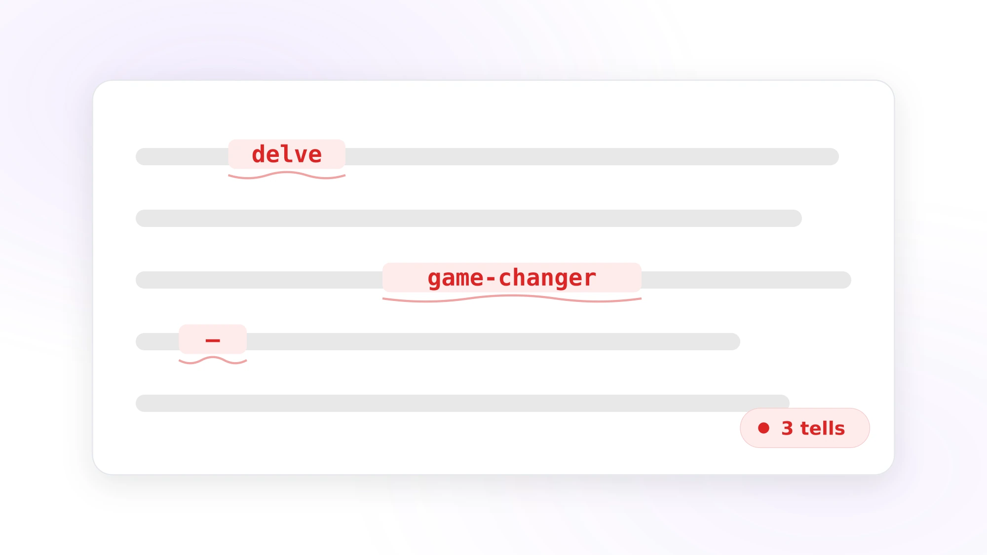 Blendin AI Writing Checker flagging the tells that make writing sound like AI: em dash, delve, thrilled to announce, game-changer, hashtag wall, with a low human-ness score.