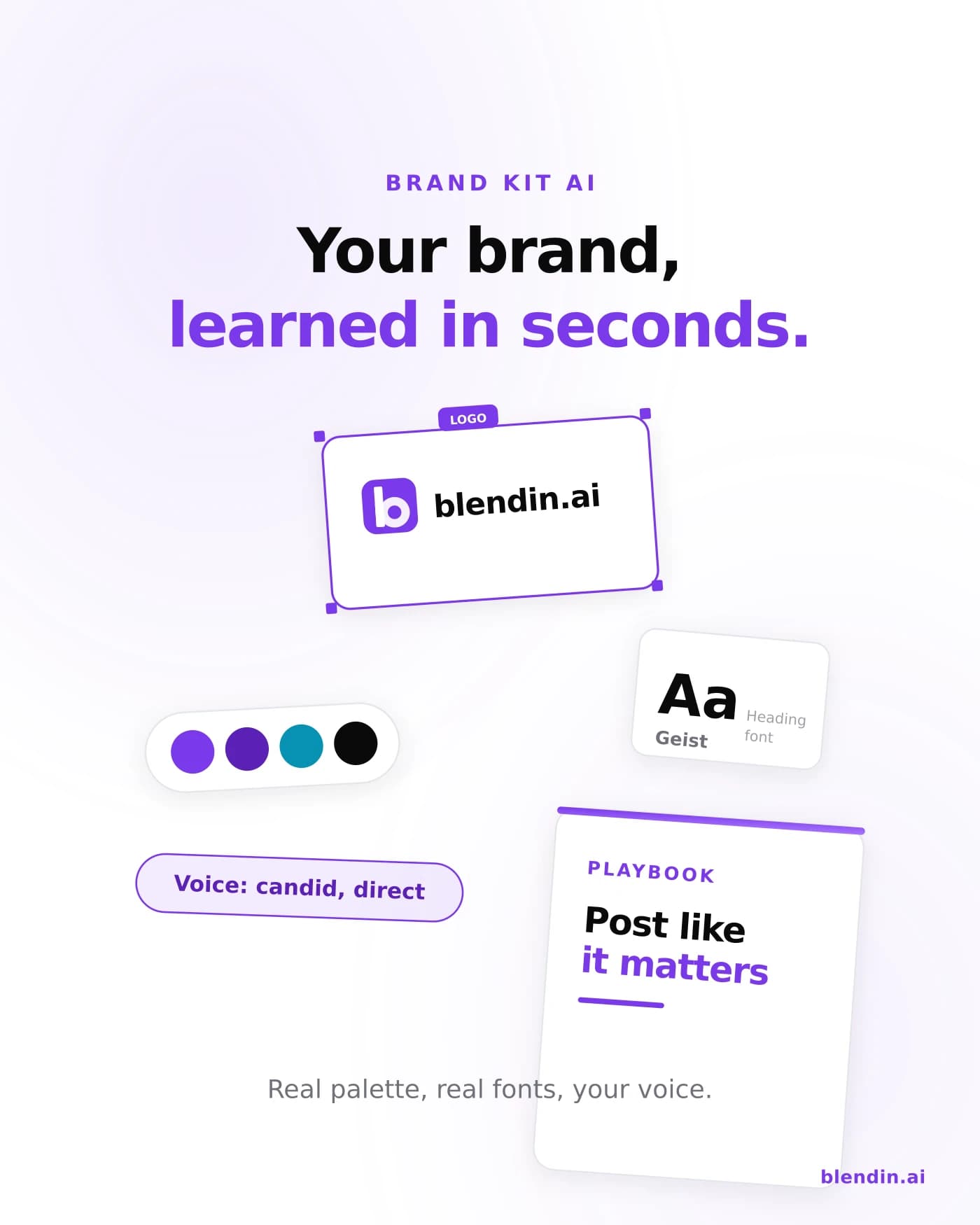 Blendin learns your brand colors, fonts, and voice from your website