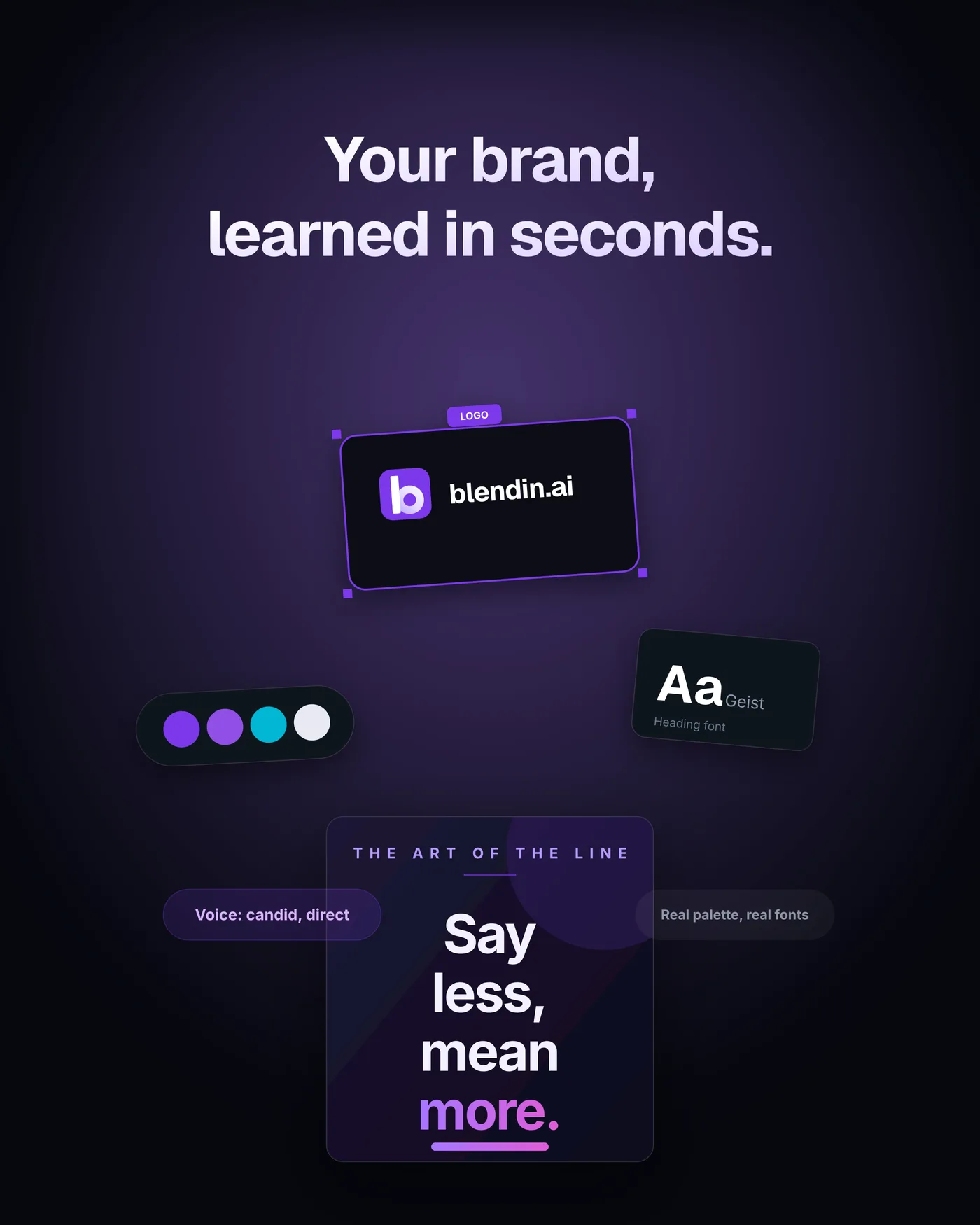 Blendin learns your brand colors, fonts, and voice from your website