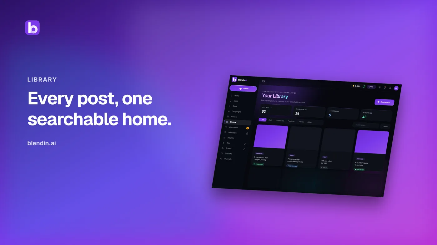 The Blendin content library of scheduled and published posts