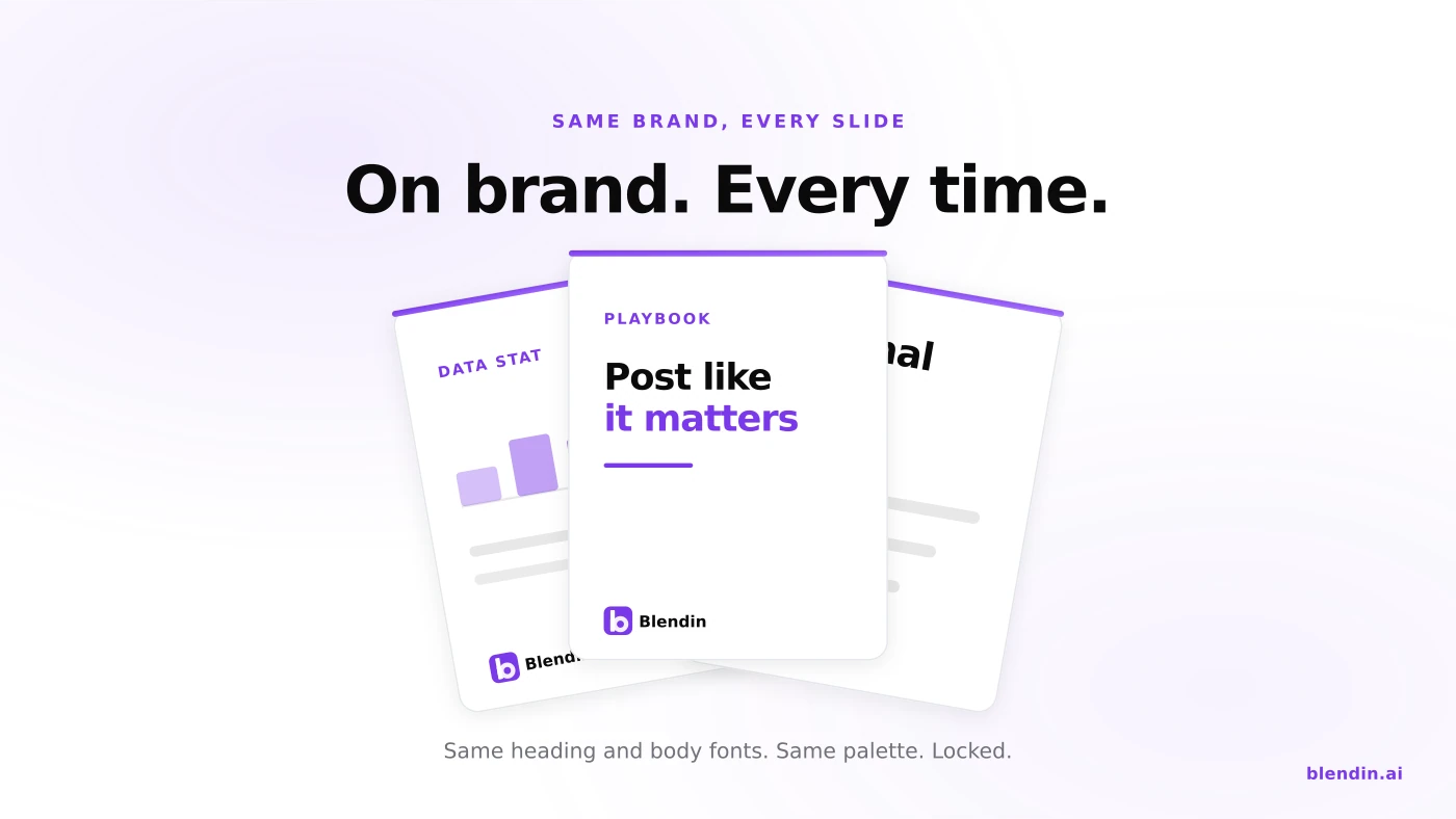 A fan of on-brand carousel slides, the same fonts and palette every time